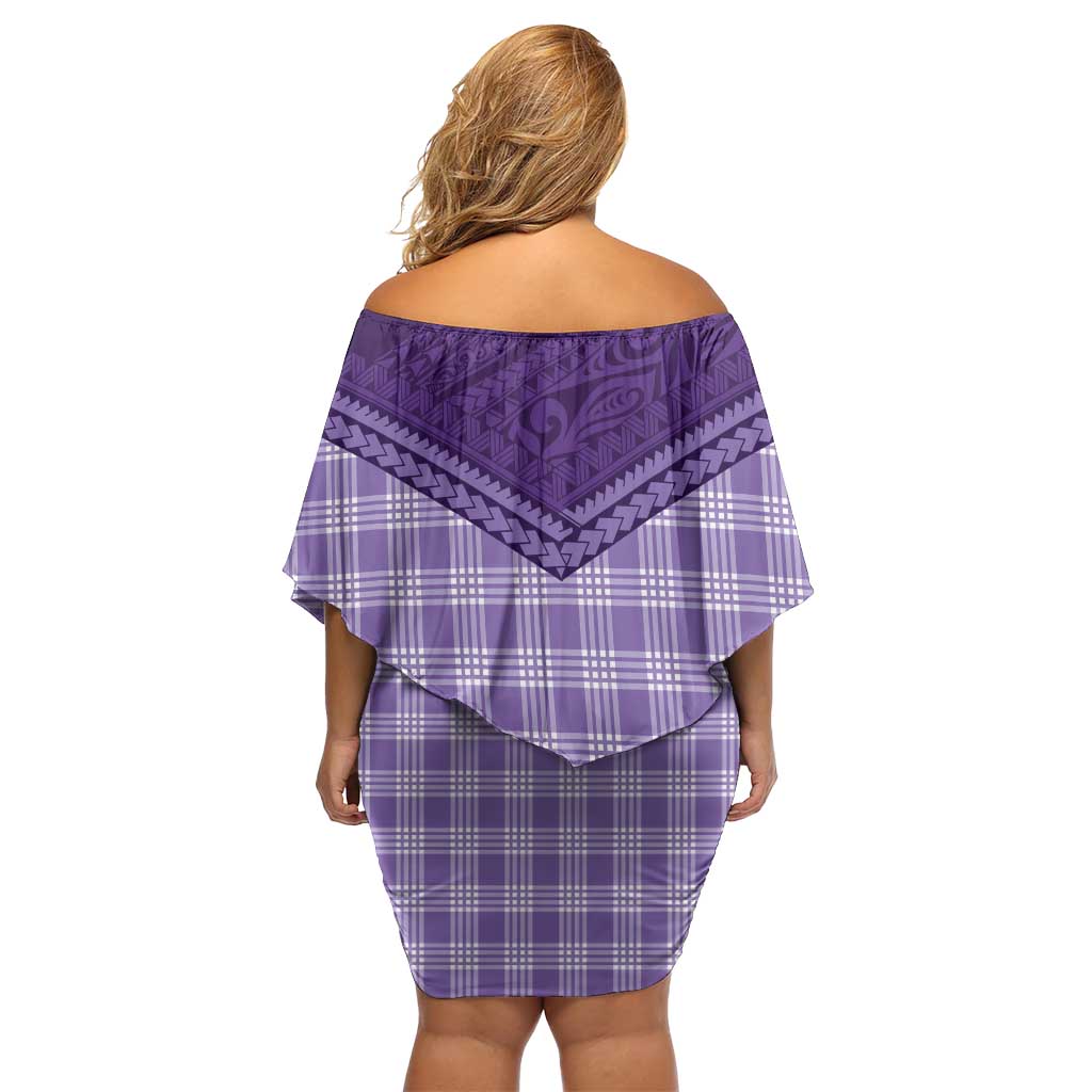 Aloha Hawaii Cowboys Paniolo Off Shoulder Short Dress Violet Palaka LT7 - Polynesian Pride
