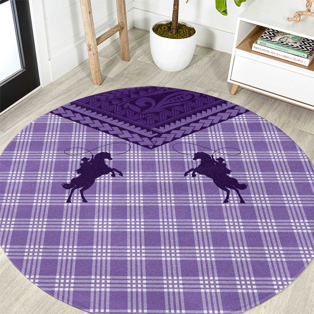 Aloha Hawaii Cowboys Paniolo Round Carpet Violet Palaka LT7 Purple - Polynesian Pride