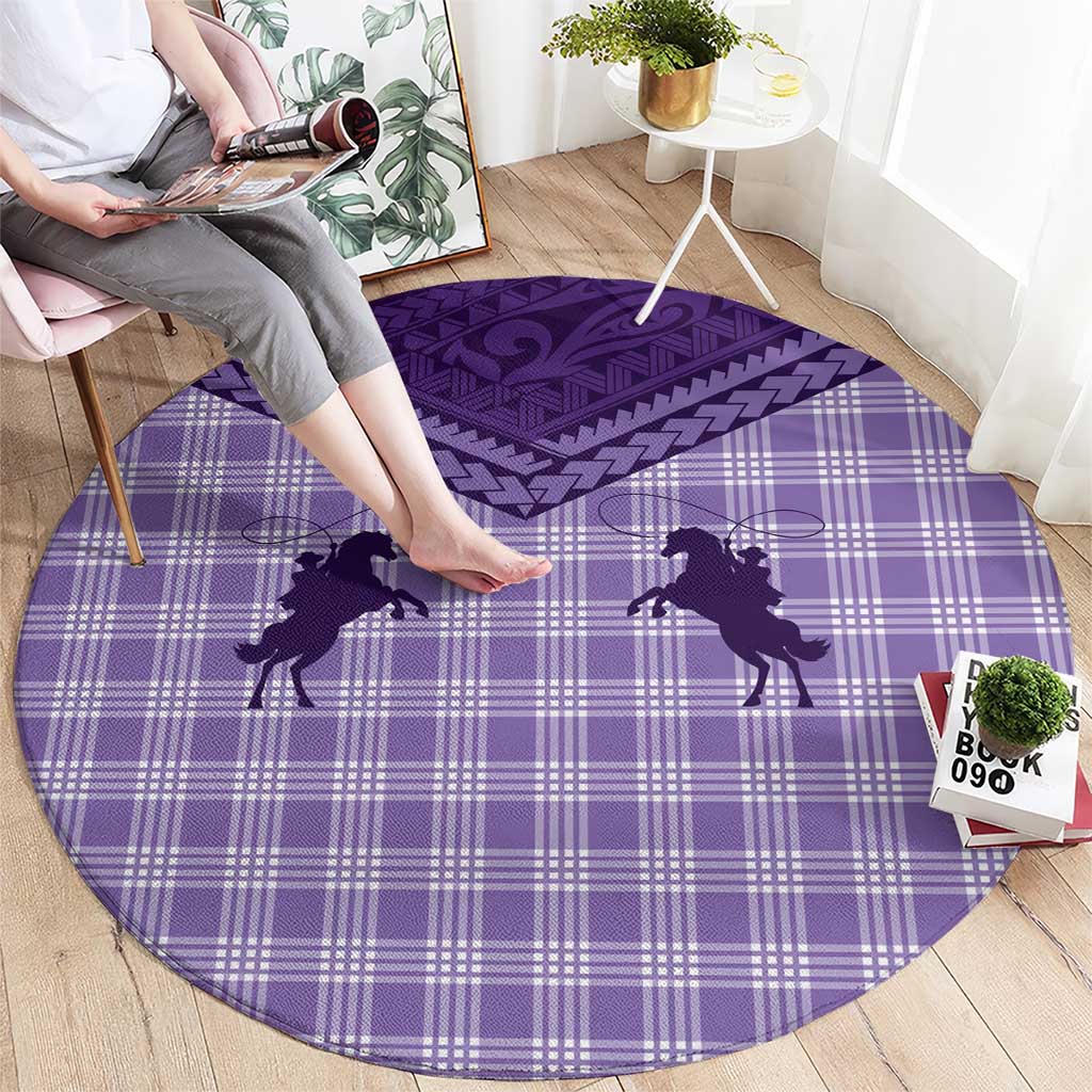 Aloha Hawaii Cowboys Paniolo Round Carpet Violet Palaka LT7 - Polynesian Pride