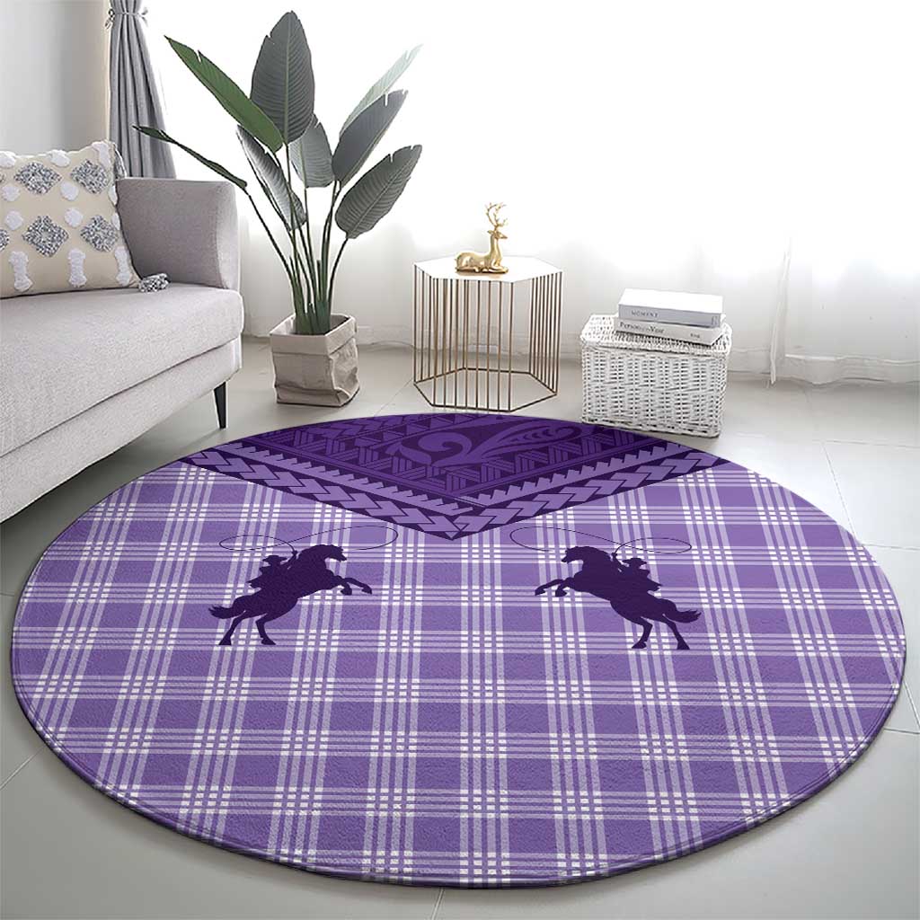 Aloha Hawaii Cowboys Paniolo Round Carpet Violet Palaka LT7 - Polynesian Pride