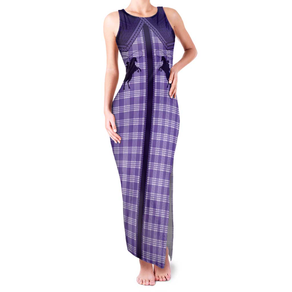 Aloha Hawaii Cowboys Paniolo Tank Maxi Dress Violet Palaka LT7 Women Purple - Polynesian Pride