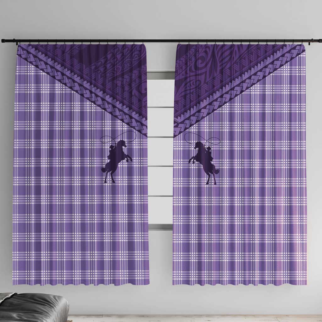 Aloha Hawaii Cowboys Paniolo Window Curtain Violet Palaka LT7 With Hooks Purple - Polynesian Pride