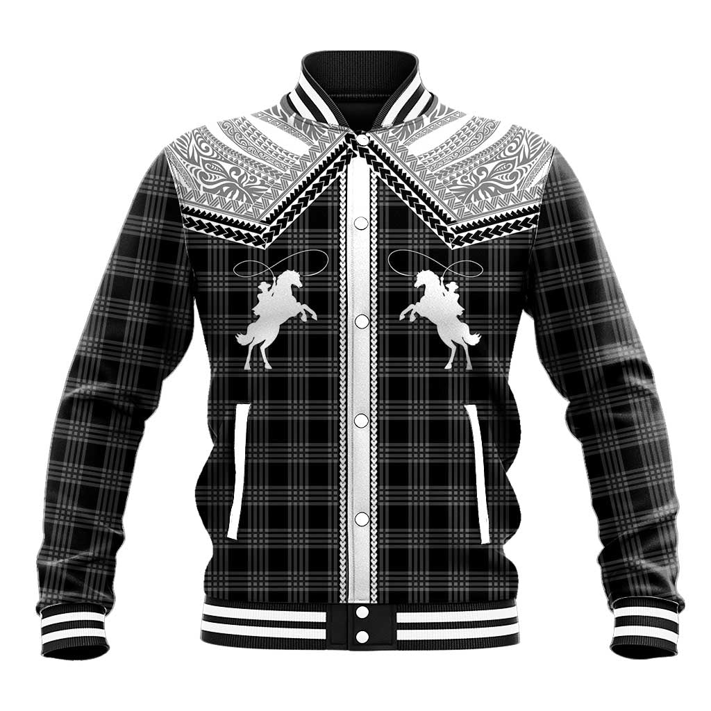 Aloha Hawaii Cowboys Paniolo Baseball Jacket Black Palaka LT7 Unisex Black - Polynesian Pride