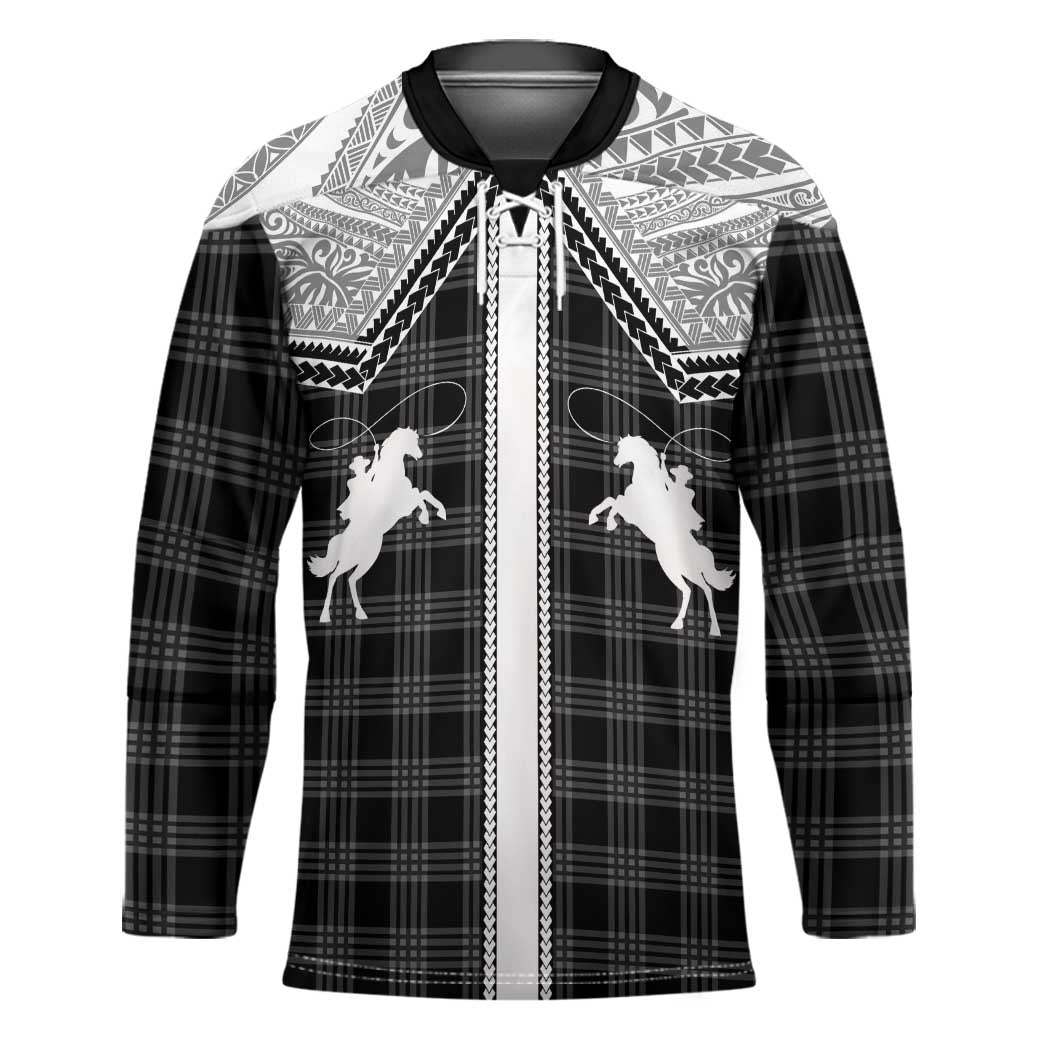Aloha Hawaii Cowboys Paniolo Hockey Jersey Black Palaka LT7 Unisex Black - Polynesian Pride