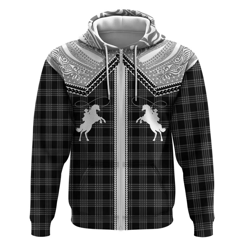 Aloha Hawaii Cowboys Paniolo Hoodie Black Palaka LT7 Zip Hoodie Black - Polynesian Pride