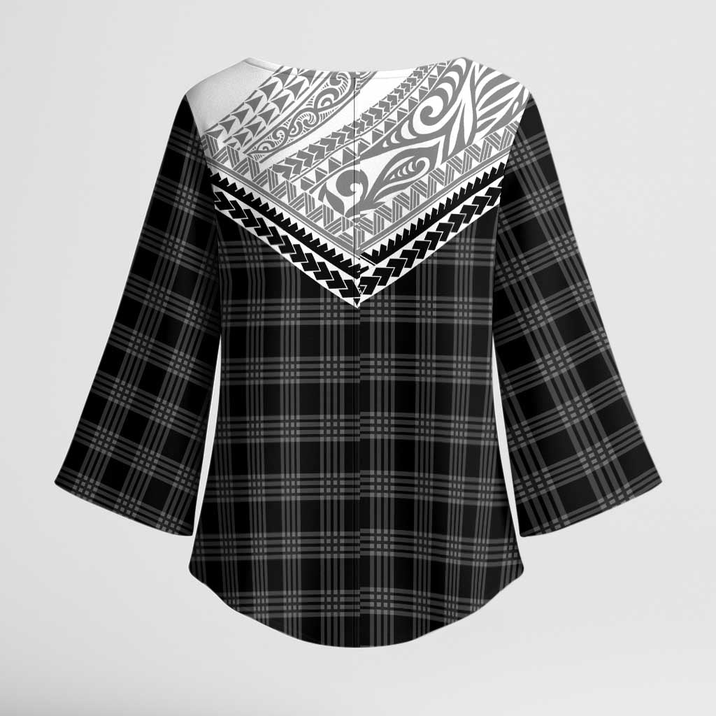 Aloha Hawaii Cowboys Paniolo Kimono Sleeve Blouse Black Palaka LT7 - Polynesian Pride