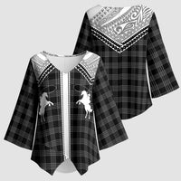 Aloha Hawaii Cowboys Paniolo Kimono Sleeve Blouse Black Palaka LT7 - Polynesian Pride