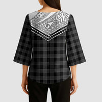 Aloha Hawaii Cowboys Paniolo Kimono Sleeve Blouse Black Palaka LT7 - Polynesian Pride