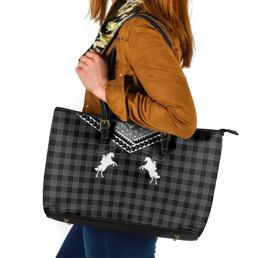 Aloha Hawaii Cowboys Paniolo Leather Tote Bag Black Palaka LT7 Black - Polynesian Pride