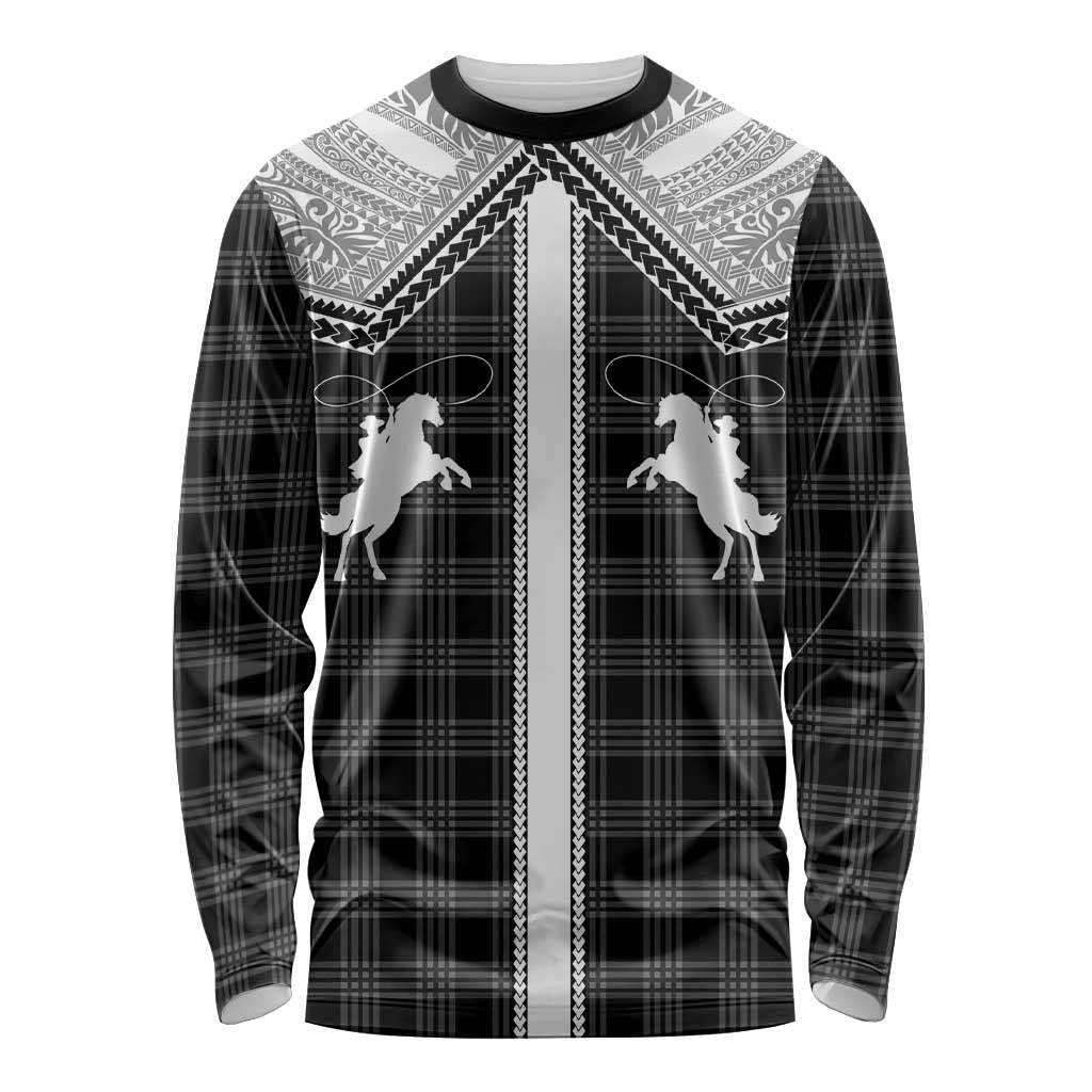 Aloha Hawaii Cowboys Paniolo Long Sleeve Shirt Black Palaka LT7 Unisex Black - Polynesian Pride