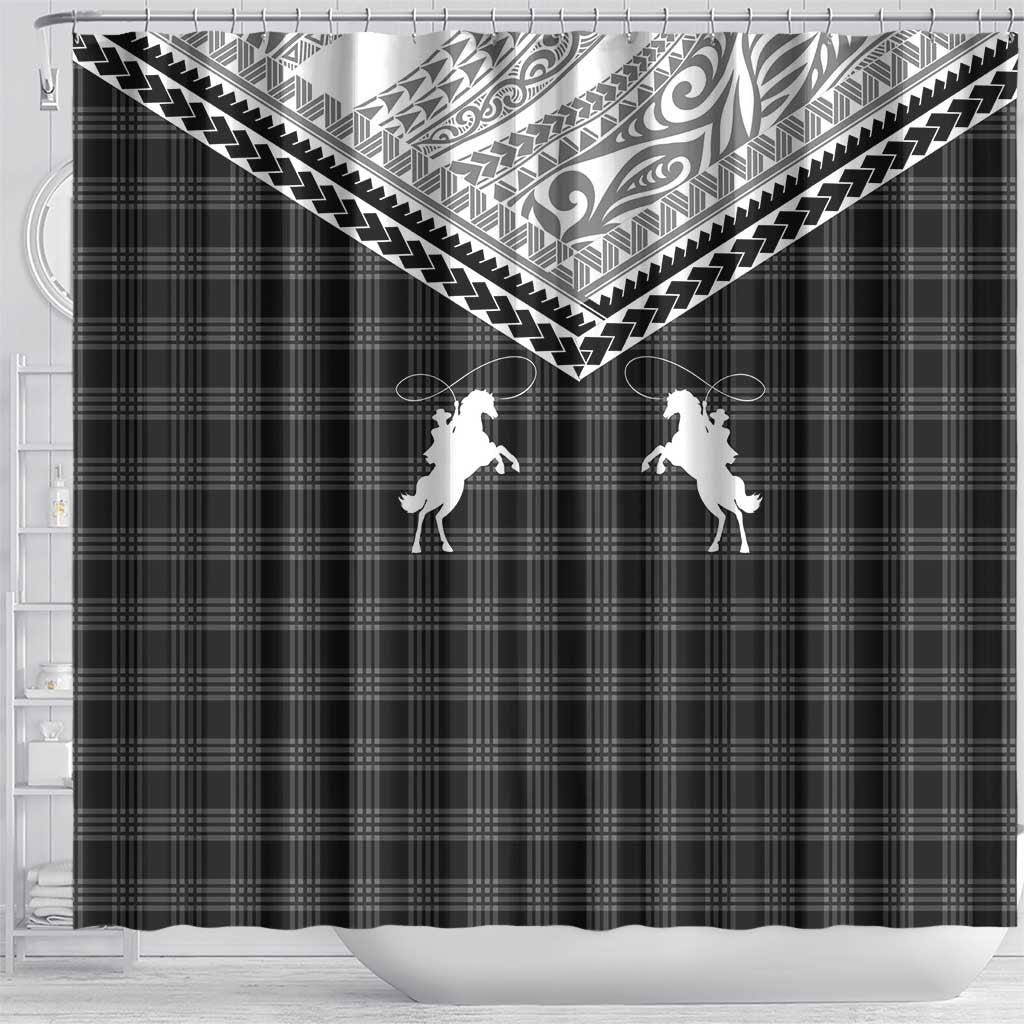 Aloha Hawaii Cowboys Paniolo Shower Curtain Black Palaka LT7 - Polynesian Pride