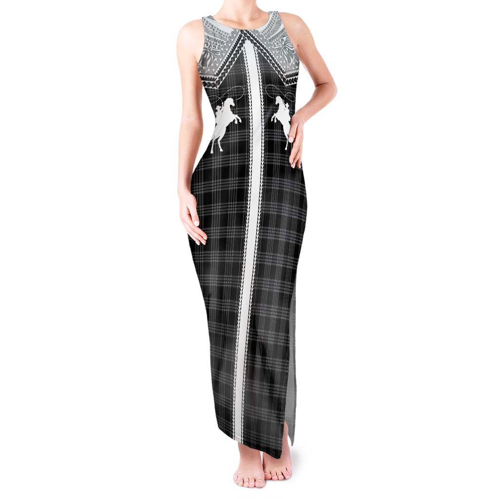 Aloha Hawaii Cowboys Paniolo Tank Maxi Dress Black Palaka LT7 Women Black - Polynesian Pride