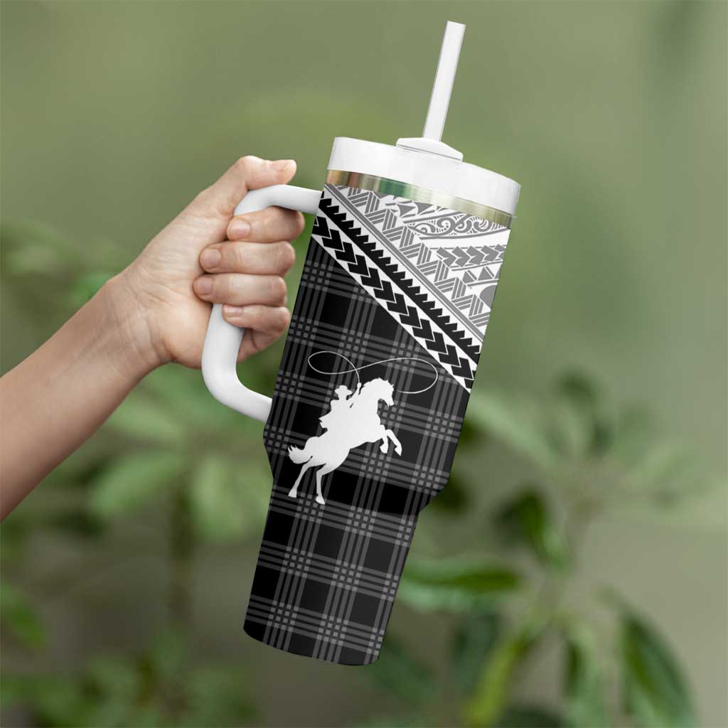 Aloha Hawaii Cowboys Paniolo Tumbler With Handle Black Palaka LT7 - Polynesian Pride