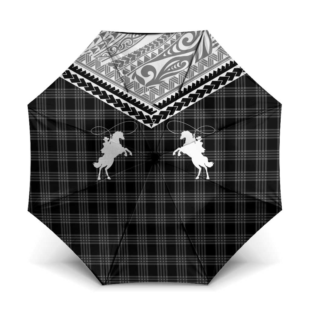 Aloha Hawaii Cowboys Paniolo Umbrella Black Palaka LT7 One Size Folded 11.42 inch Opened Diameter 37.4 inch Black - Polynesian Pride