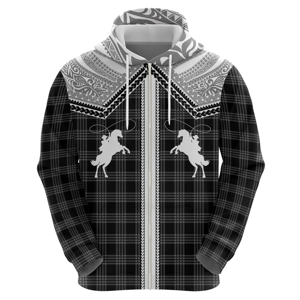 Aloha Hawaii Cowboys Paniolo Zip Hoodie Black Palaka LT7 - Polynesian Pride