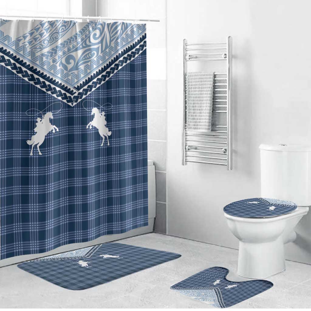 Aloha Hawaii Cowboys Paniolo Bathroom Set Navy Blue Palaka LT7 Bathroom Set (4 pcs) Navy - Polynesian Pride