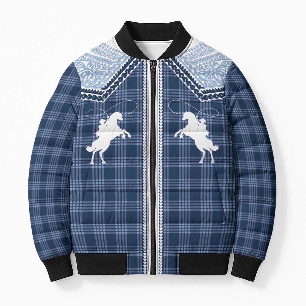 Aloha Hawaii Cowboys Paniolo Bomber Puffer Jacket Navy Blue Palaka LT7 Unisex Navy - Polynesian Pride