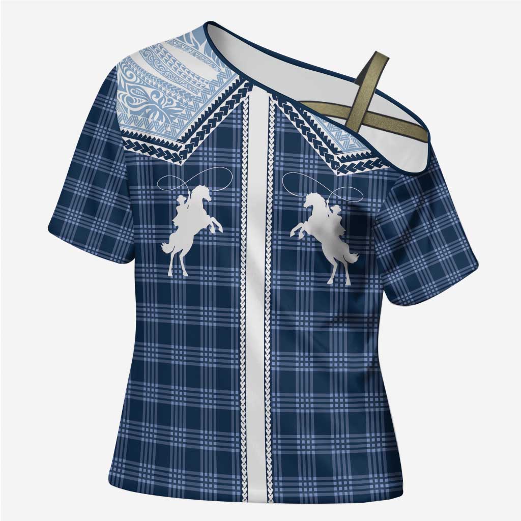 Aloha Hawaii Cowboys Paniolo Cross Shoulder Shirt Navy Blue Palaka LT7 Female Navy - Polynesian Pride