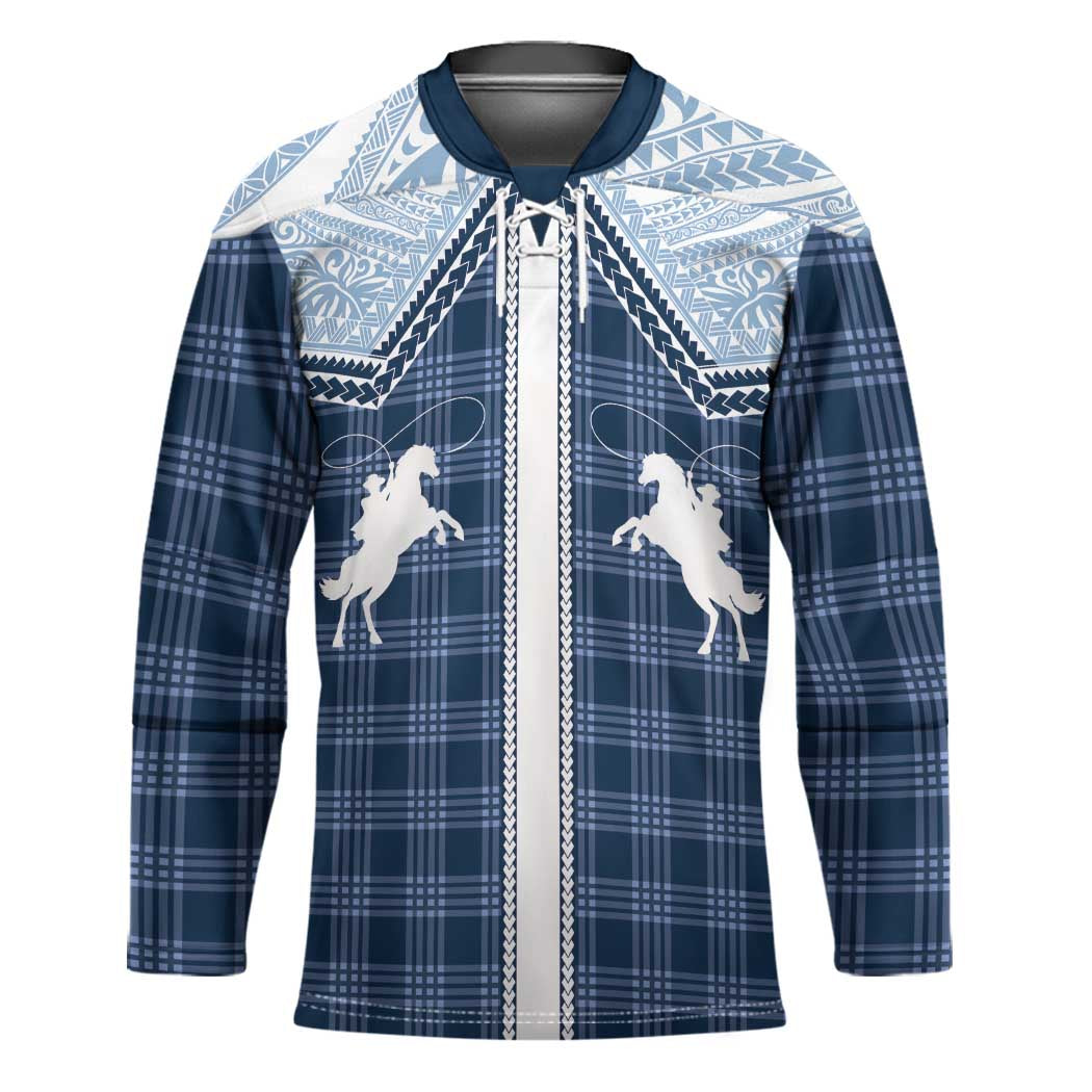 Aloha Hawaii Cowboys Paniolo Hockey Jersey Navy Blue Palaka LT7 Unisex Navy - Polynesian Pride