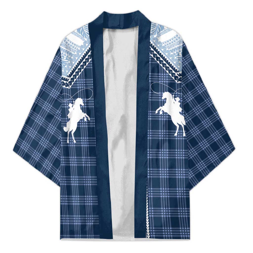 Aloha Hawaii Cowboys Paniolo Kimono Navy Blue Palaka LT7 Unisex Navy - Polynesian Pride