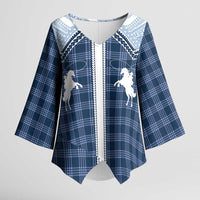 Aloha Hawaii Cowboys Paniolo Kimono Sleeve Blouse Navy Blue Palaka LT7 Female Navy - Polynesian Pride
