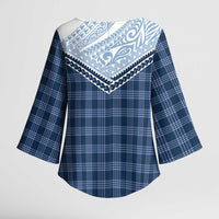 Aloha Hawaii Cowboys Paniolo Kimono Sleeve Blouse Navy Blue Palaka LT7 - Polynesian Pride