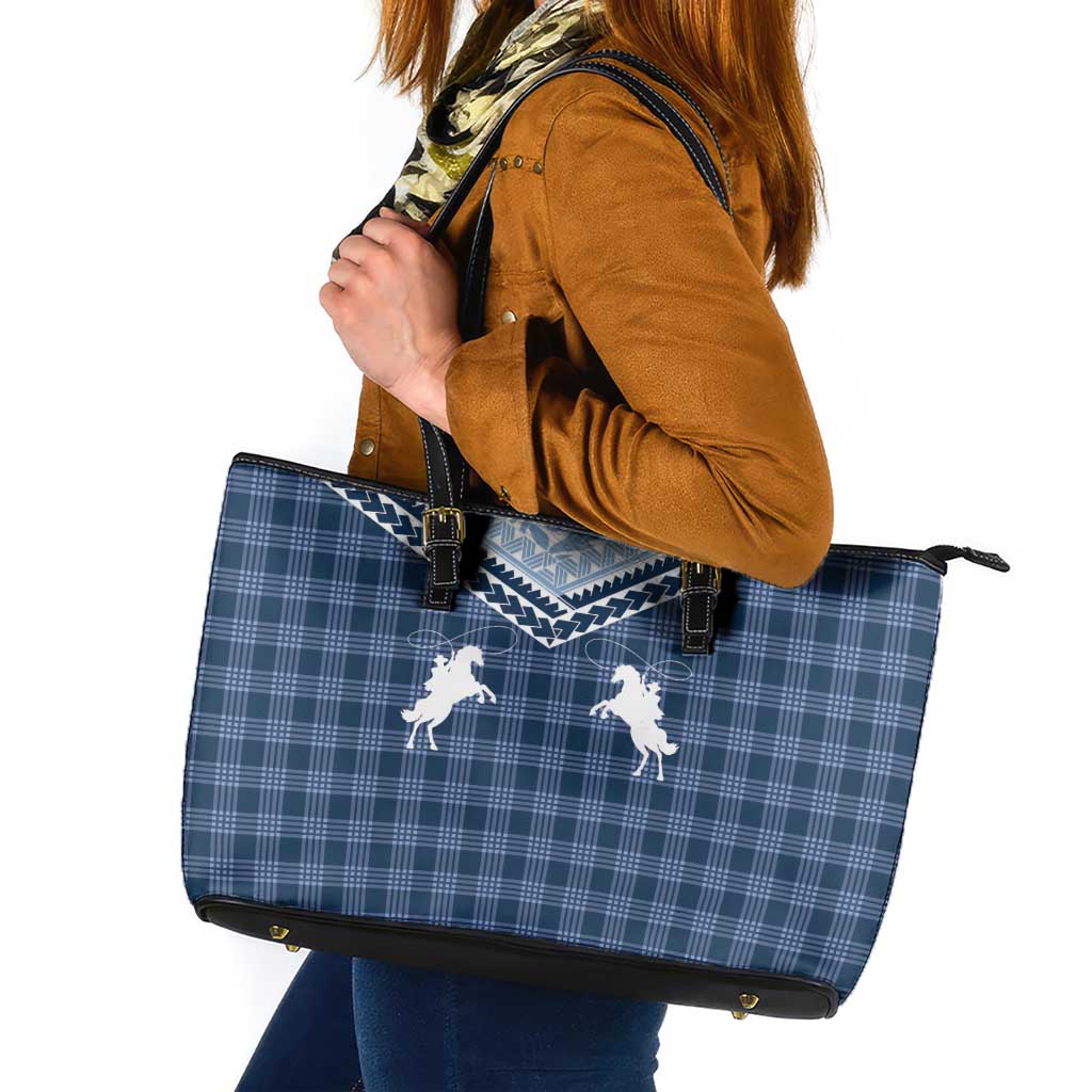 Aloha Hawaii Cowboys Paniolo Leather Tote Bag Navy Blue Palaka LT7 Navy - Polynesian Pride