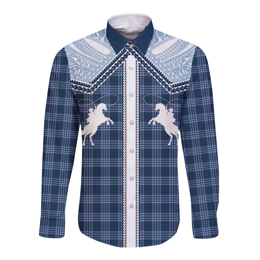 Aloha Hawaii Cowboys Paniolo Long Sleeve Button Shirt Navy Blue Palaka LT7 Unisex Navy - Polynesian Pride