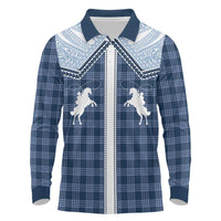 Aloha Hawaii Cowboys Paniolo Long Sleeve Polo Shirt Navy Blue Palaka LT7 Navy - Polynesian Pride