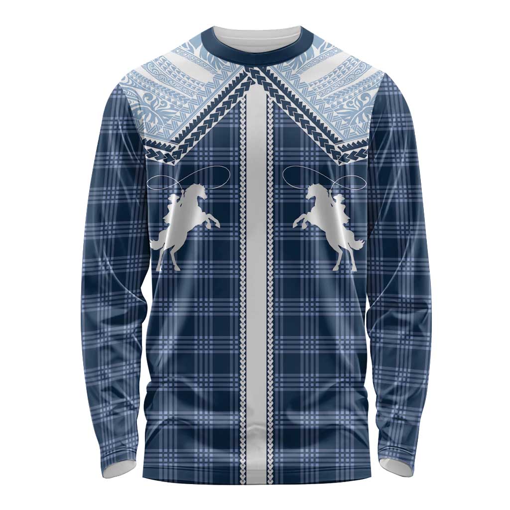 Aloha Hawaii Cowboys Paniolo Long Sleeve Shirt Navy Blue Palaka LT7 Unisex Navy - Polynesian Pride