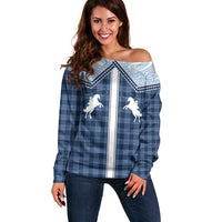 Aloha Hawaii Cowboys Paniolo Off Shoulder Sweater Navy Blue Palaka LT7 Women Navy - Polynesian Pride