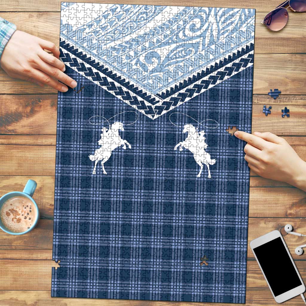 Aloha Hawaii Cowboys Paniolo Puzzle Navy Blue Palaka LT7 Navy - Polynesian Pride