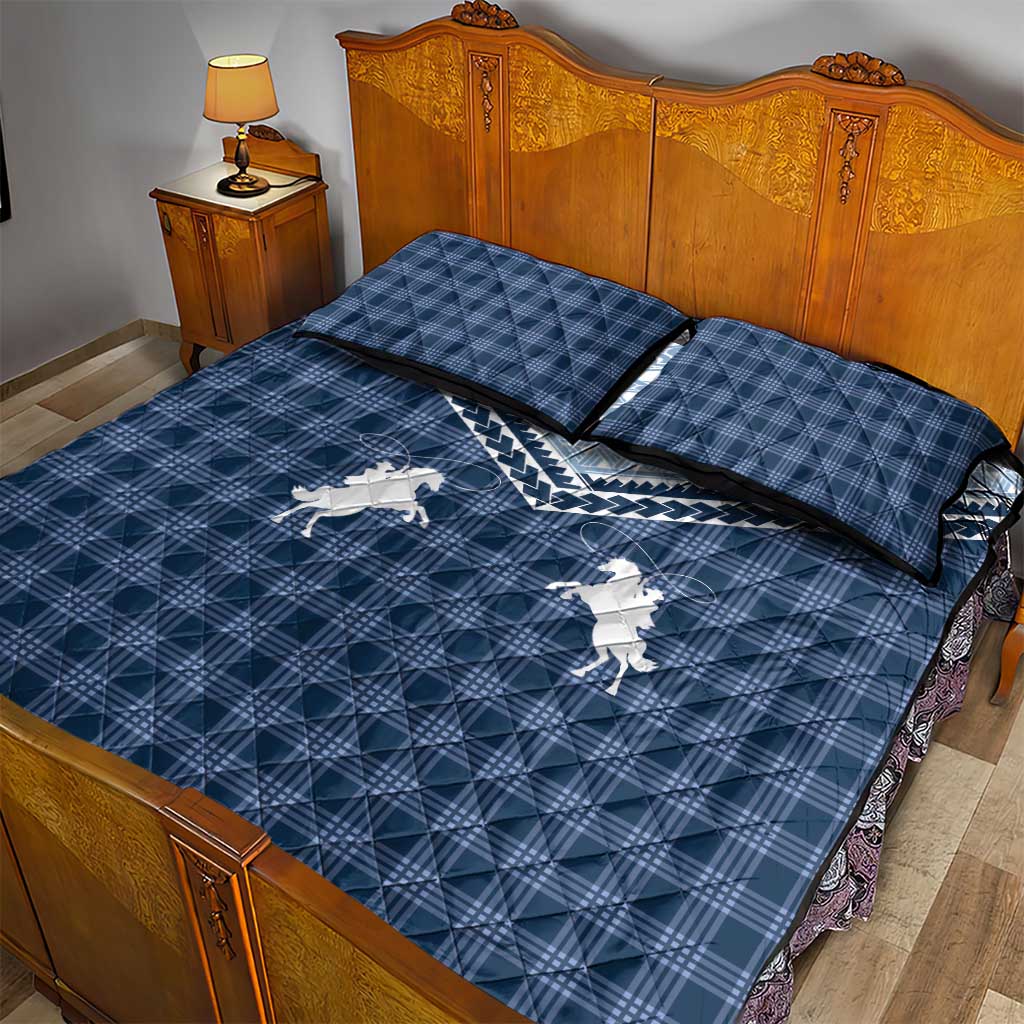 Aloha Hawaii Cowboys Paniolo Quilt Bed Set Navy Blue Palaka LT7 - Polynesian Pride