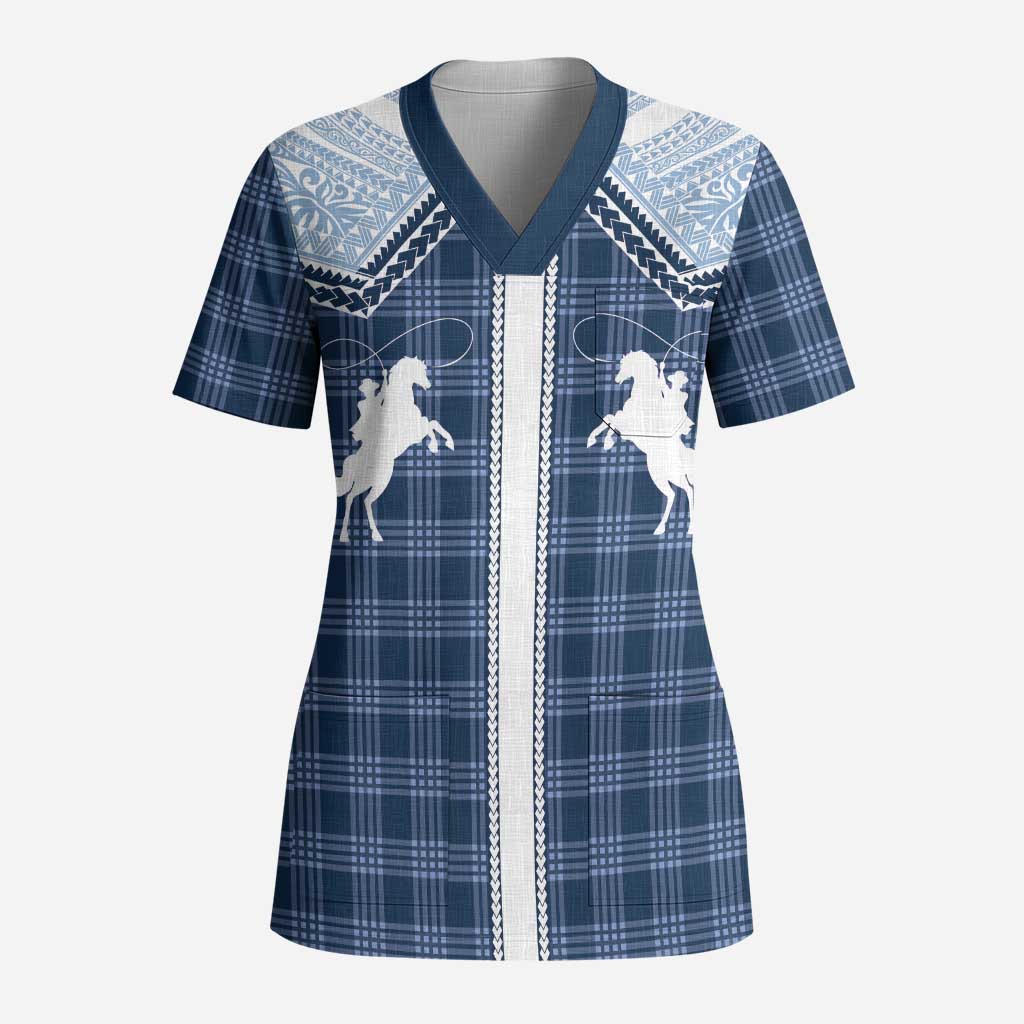 Aloha Hawaii Cowboys Paniolo Scrub Top Navy Blue Palaka LT7 Adult Navy - Polynesian Pride
