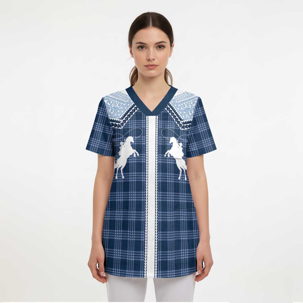 Aloha Hawaii Cowboys Paniolo Scrub Top Navy Blue Palaka LT7 - Polynesian Pride