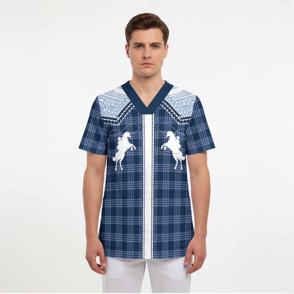 Aloha Hawaii Cowboys Paniolo Scrub Top Navy Blue Palaka LT7 - Polynesian Pride