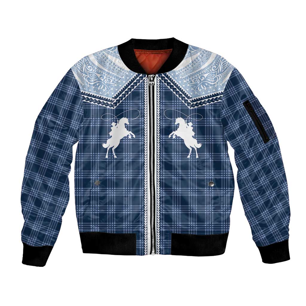 Aloha Hawaii Cowboys Paniolo Sleeve Zip Bomber Jacket Navy Blue Palaka LT7 Unisex Navy - Polynesian Pride