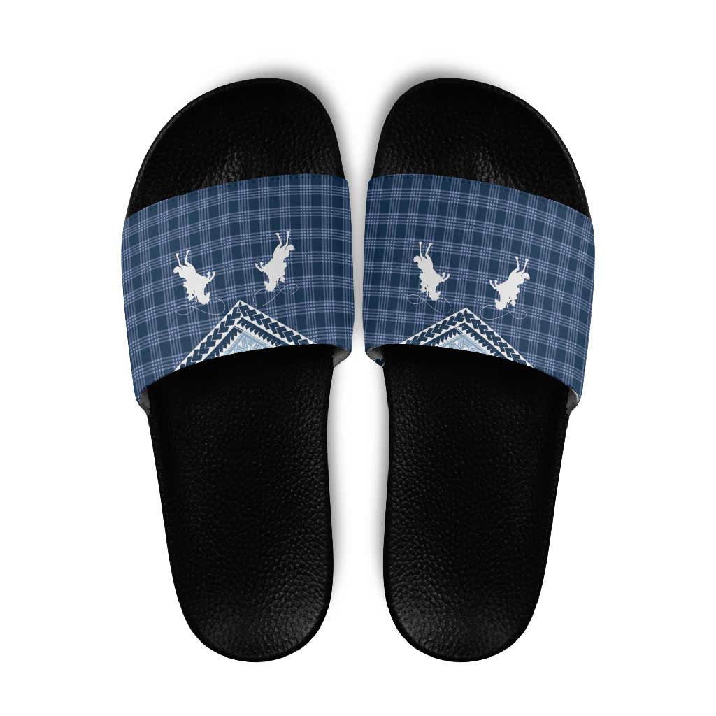 Aloha Hawaii Cowboys Paniolo Slide Sandals Navy Blue Palaka LT7 Navy - Polynesian Pride