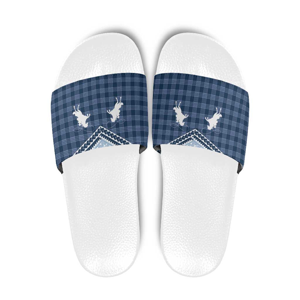 Aloha Hawaii Cowboys Paniolo Slide Sandals Navy Blue Palaka LT7 Navy - Polynesian Pride