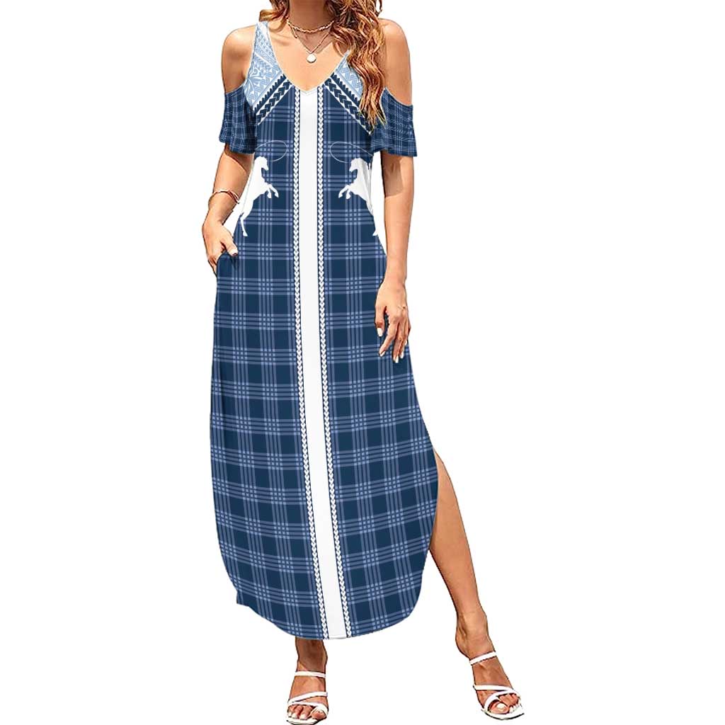 Aloha Hawaii Cowboys Paniolo Summer Maxi Dress Navy Blue Palaka LT7 Women Navy - Polynesian Pride