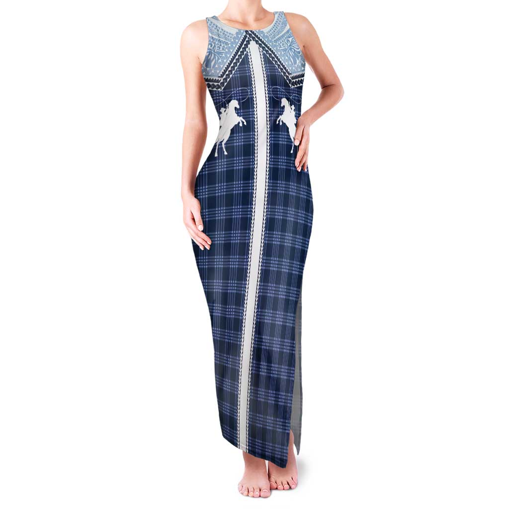 Aloha Hawaii Cowboys Paniolo Tank Maxi Dress Navy Blue Palaka LT7 Women Navy - Polynesian Pride