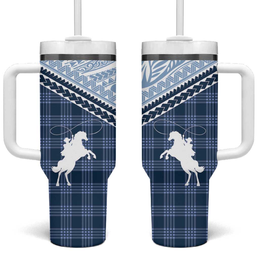 Aloha Hawaii Cowboys Paniolo Tumbler With Handle Navy Blue Palaka LT7 One Size: 40 oz Navy - Polynesian Pride