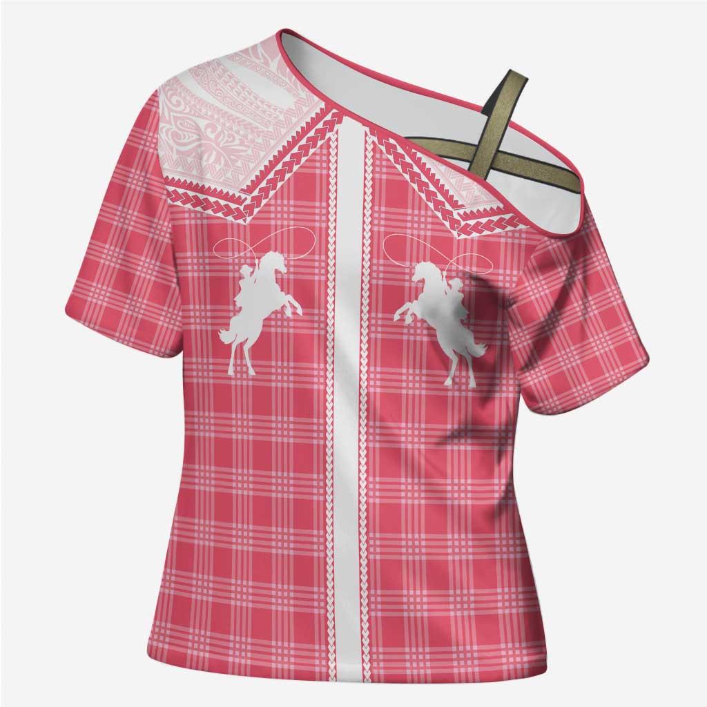 Aloha Hawaii Cowboys Paniolo Cross Shoulder Shirt Rose Palaka LT7 Female Pink - Polynesian Pride