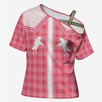 Aloha Hawaii Cowboys Paniolo Cross Shoulder Shirt Rose Palaka LT7 Female Pink - Polynesian Pride