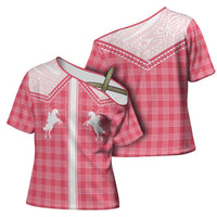 Aloha Hawaii Cowboys Paniolo Cross Shoulder Shirt Rose Palaka LT7 - Polynesian Pride