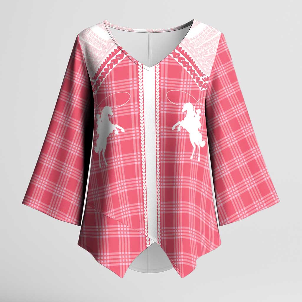Aloha Hawaii Cowboys Paniolo Kimono Sleeve Blouse Rose Palaka LT7 Female Pink - Polynesian Pride