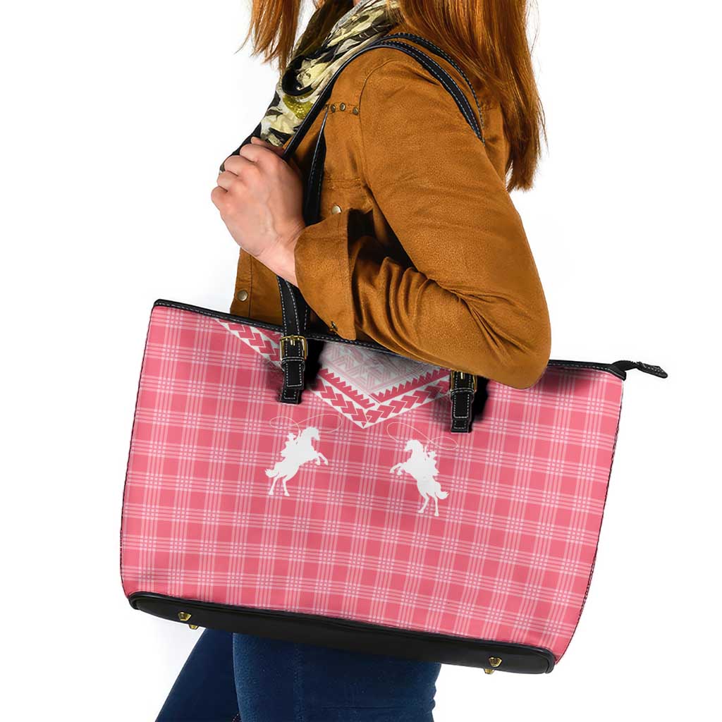 Aloha Hawaii Cowboys Paniolo Leather Tote Bag Rose Palaka LT7 Pink - Polynesian Pride