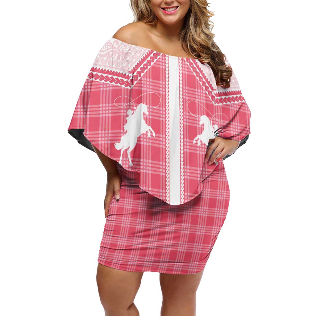 Aloha Hawaii Cowboys Paniolo Off Shoulder Short Dress Rose Palaka LT7 Women Pink - Polynesian Pride