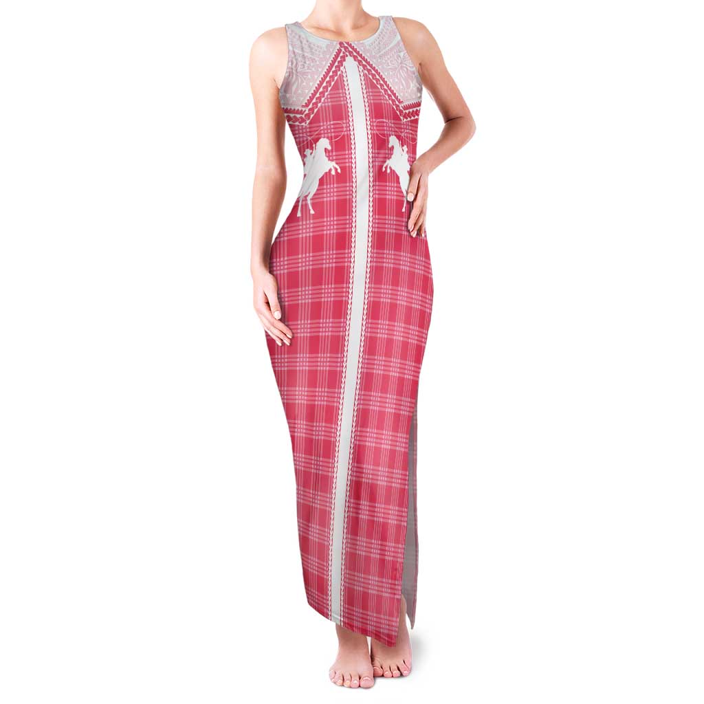 Aloha Hawaii Cowboys Paniolo Tank Maxi Dress Rose Palaka LT7 Women Pink - Polynesian Pride