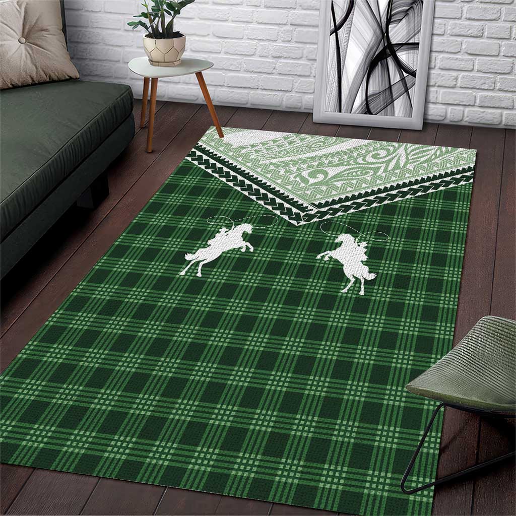 Aloha Hawaii Cowboys Paniolo Area Rug Forest Green Palaka LT7 Dark Green - Polynesian Pride